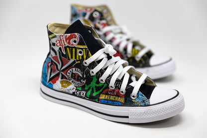 Punk Rock and Roll Alternative Band Stickers Custom High Top Sneakers