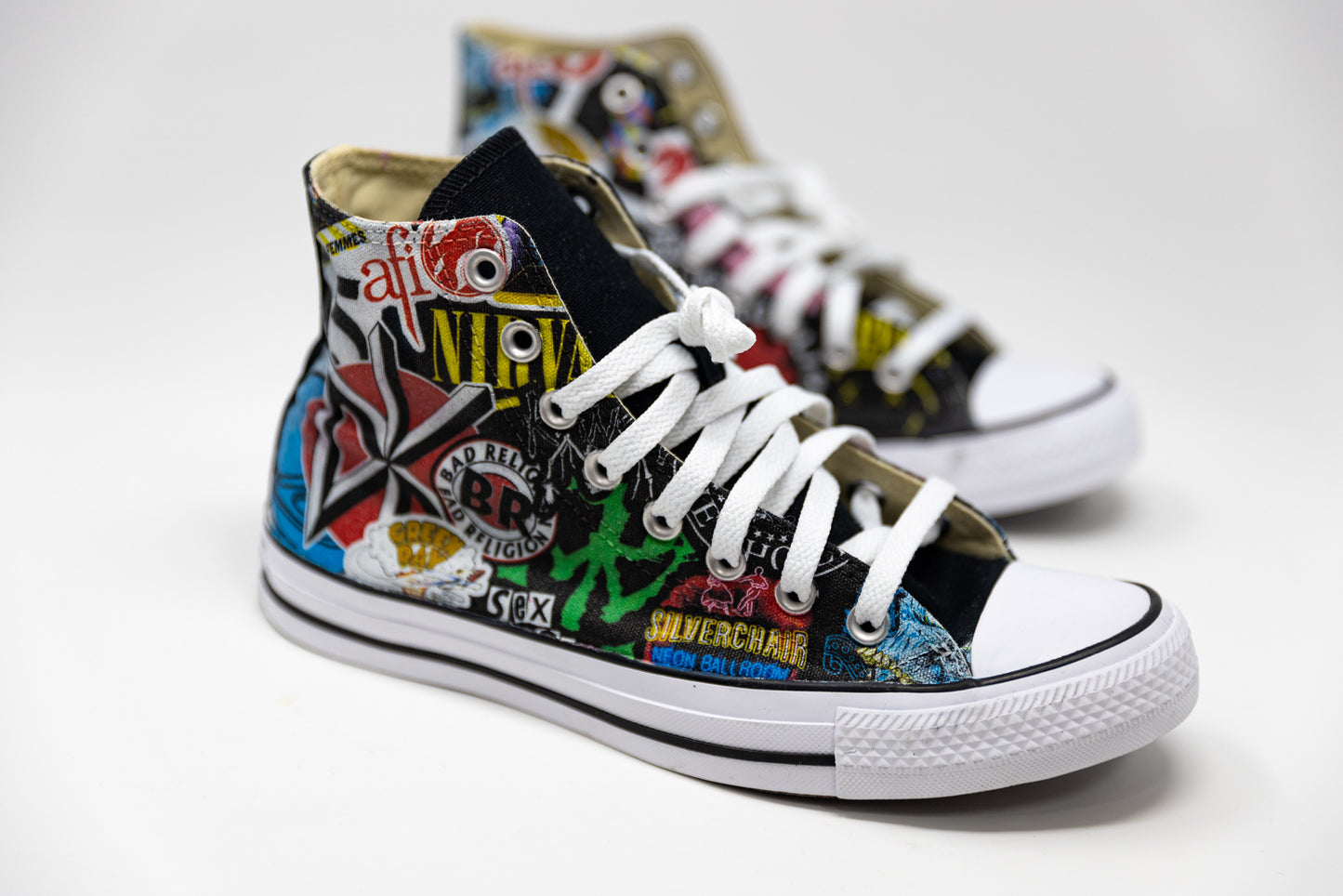 Punk Rock and Roll Alternative Band Stickers Custom Converse High Top Sneakers
