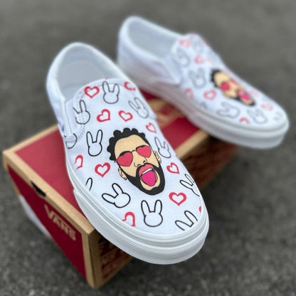Bad Bunny Valentines Day Red Heart Portrait Custom Slip On Vans: LIMITED TIME ONLY - Custom Vans Shoes