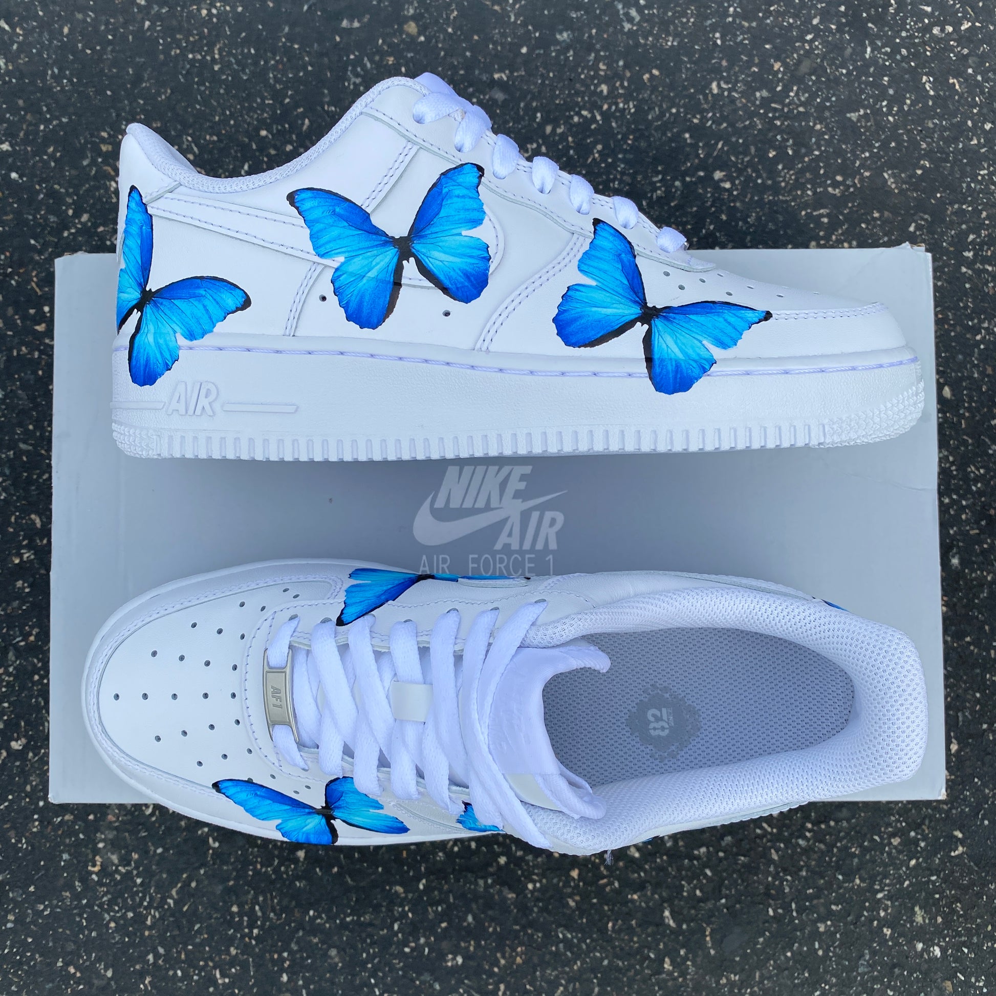 Nike Air Force 1 Sage Low Custom Shoes White Blue Butterfly Sneakers All  Sizes