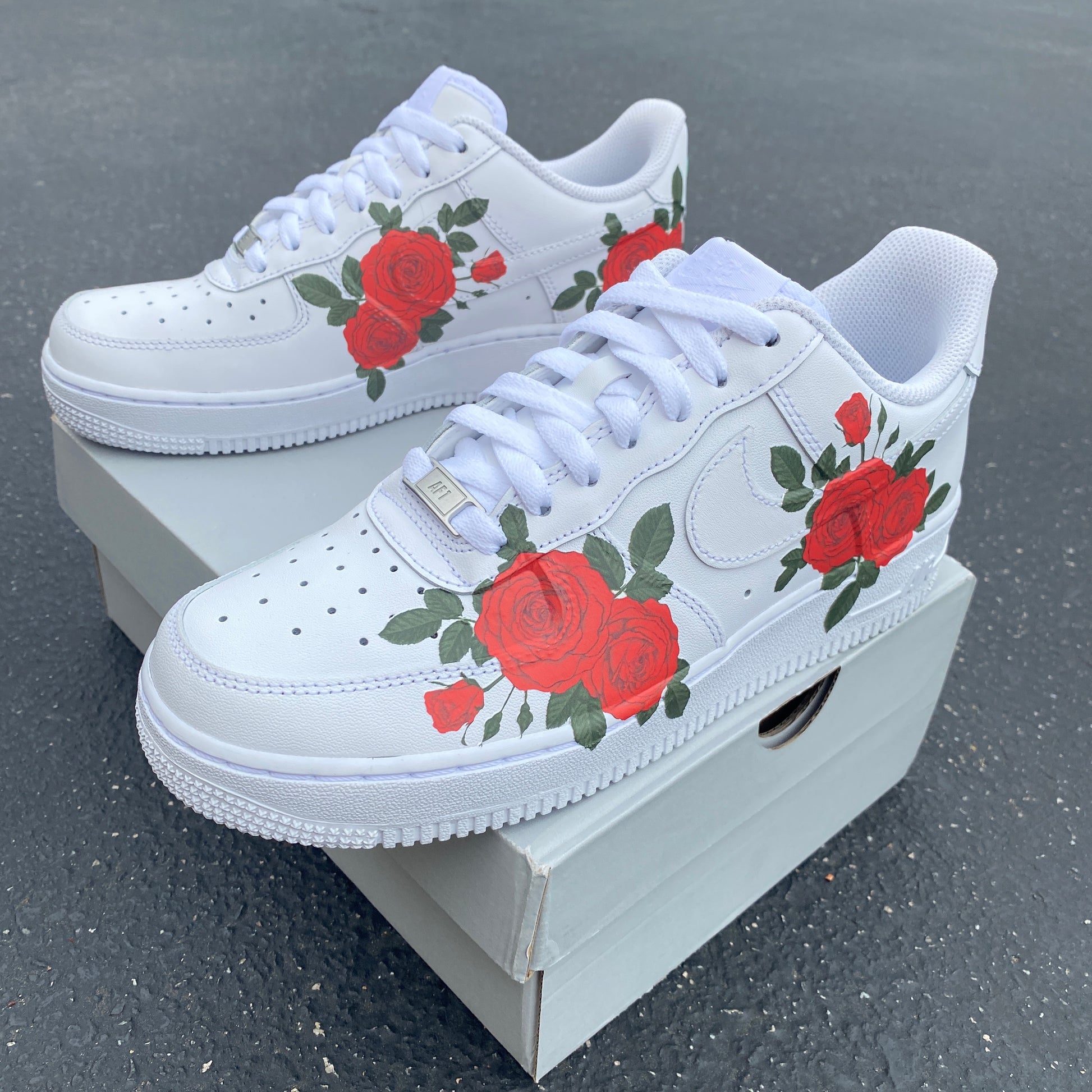 Custom Hand Painted Red Rose Nike Air Force 1 Mid – B Street Shoes