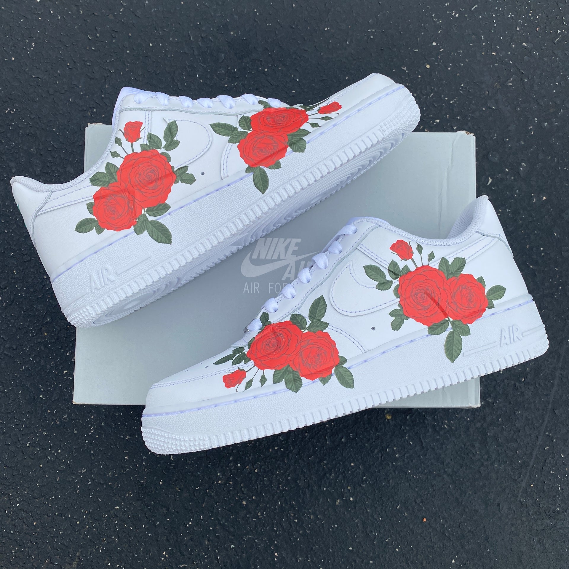 Custom Hand Painted Floral Nike Air Force 1's Blue 