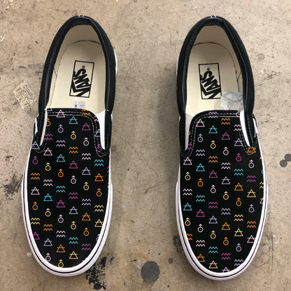 Aquarius Symbol Pattern Astrology Horoscope Zodiac - Custom Black Slip On Vans - Custom Vans Shoes