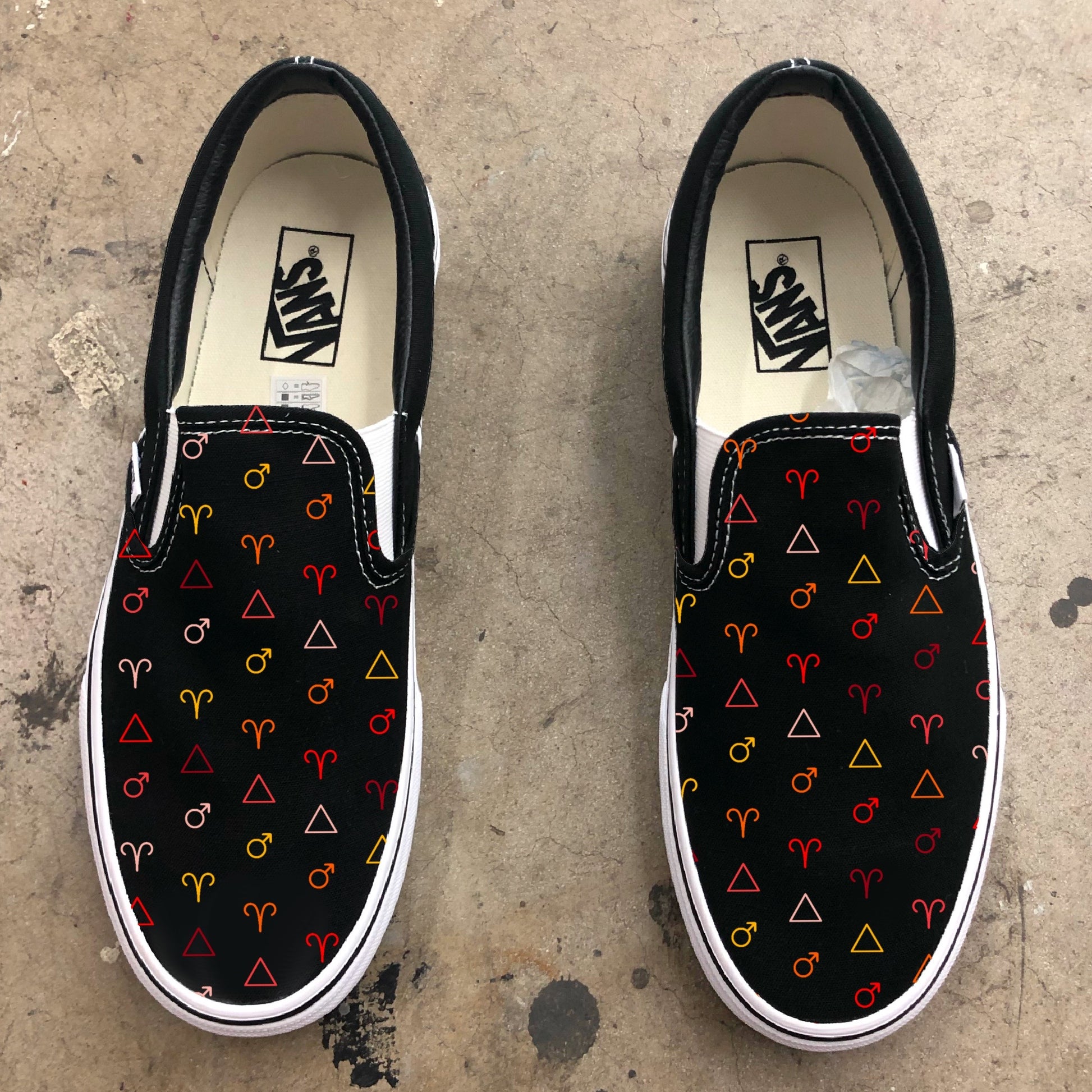 Aries Symbol Pattern Astrology Horoscope Zodiac - Custom Black Slip On Vans - Custom Vans Shoes