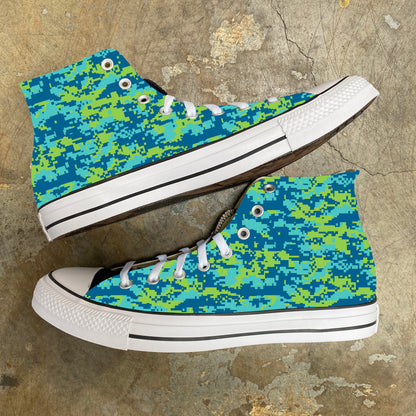 Digi Pixel Camo Blue And Green Digital Camouflage - Custom Converse Shoes