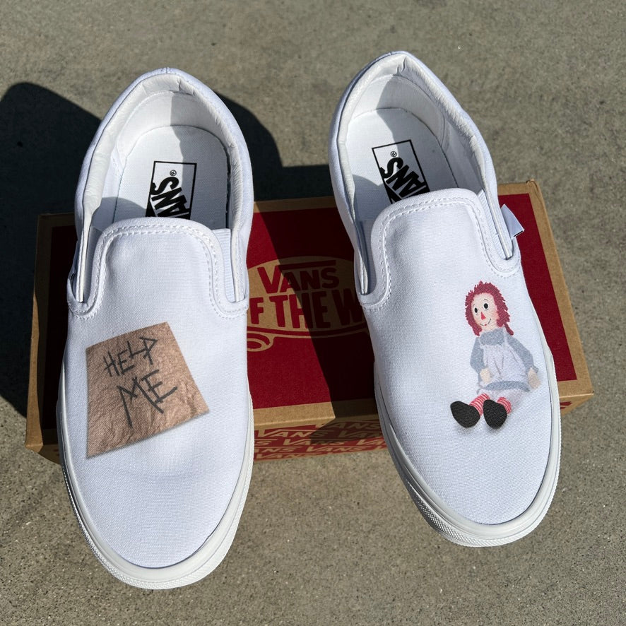 Cute Annabelle White Slip Ons - Custom Slip On Shoes