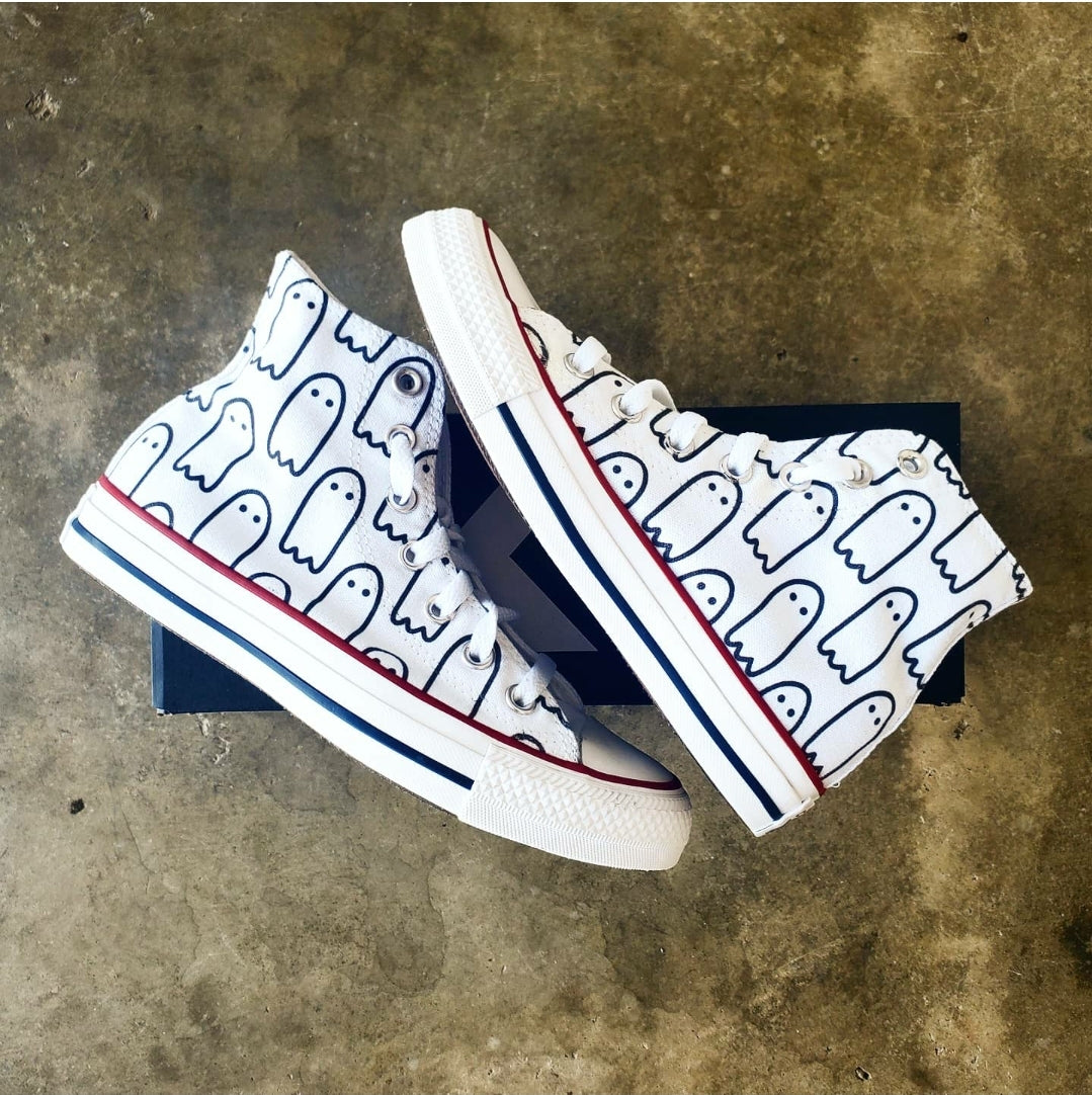 Ghoul Gang White High Tops - Custom Converse Shoes