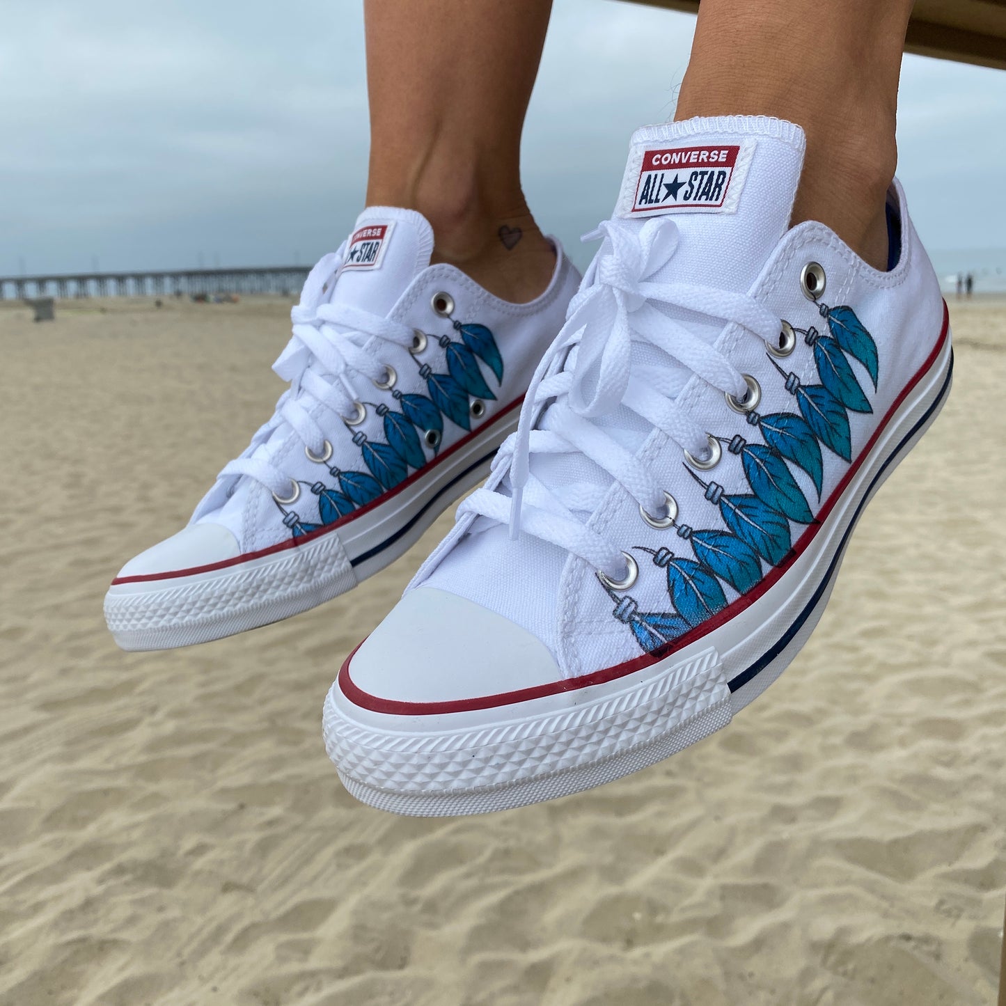 Blue Feather Moccasin Inspired Custom Low Tops - Custom Converse Shoes