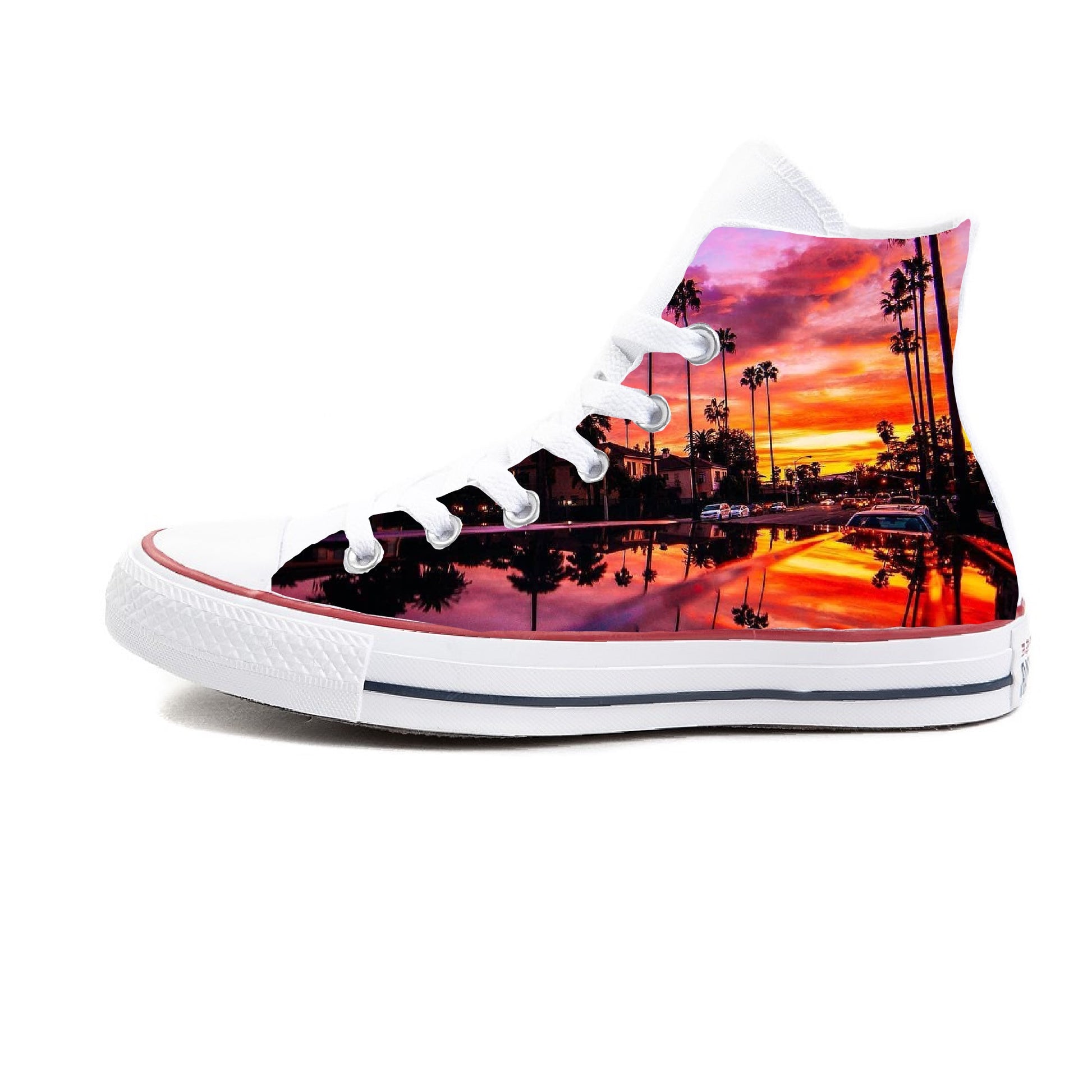 Los Angeles Sunset Custom Sneakers White High Tops – BlvdCustom