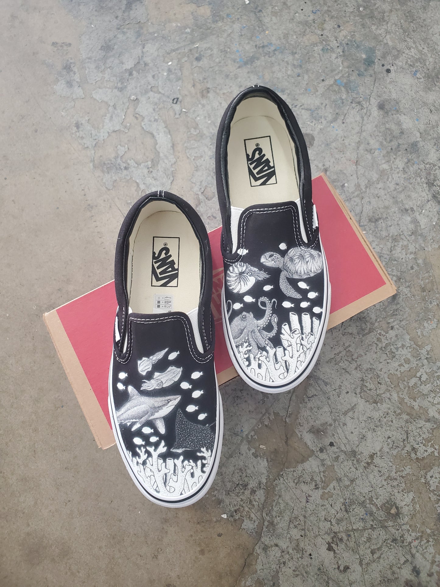 Coral Reef Slip On Vans - Available in Black and White - Custom Vans Shoes