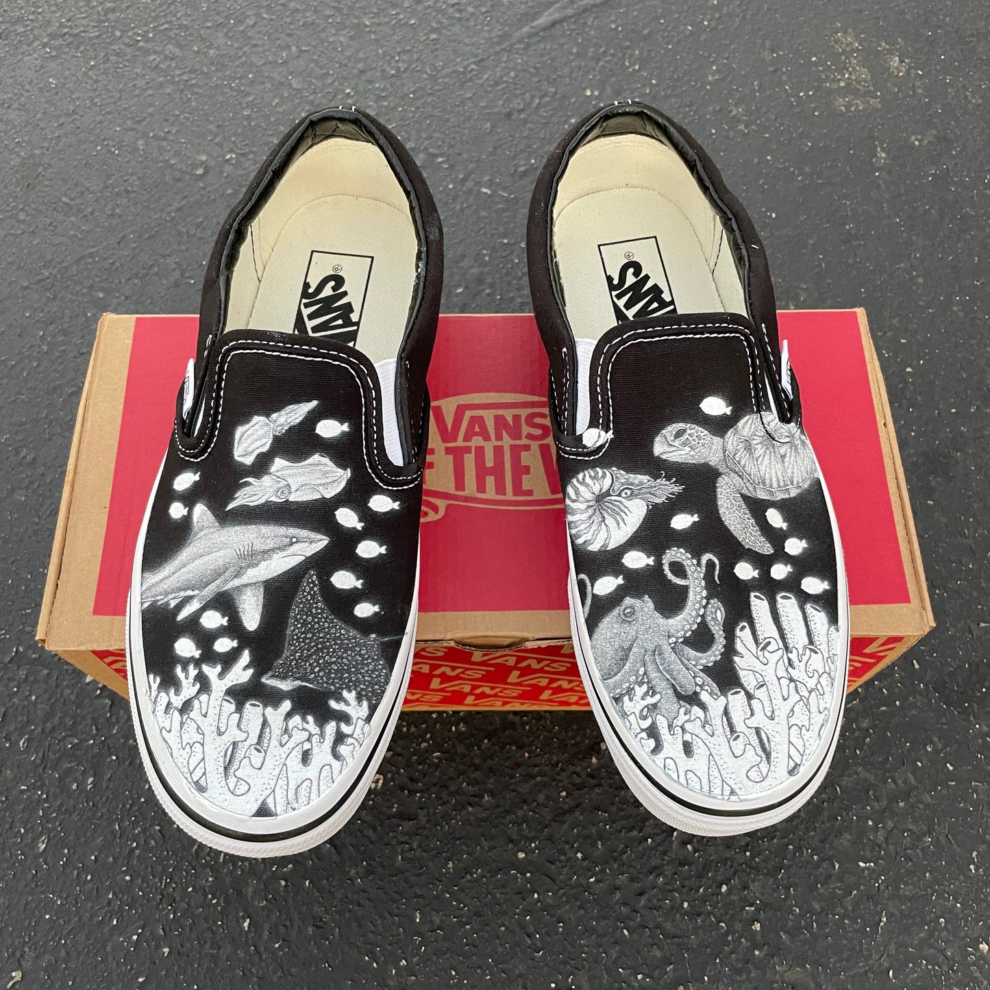 Coral Reef Slip On Vans - Available in Black and White - Custom Vans Shoes