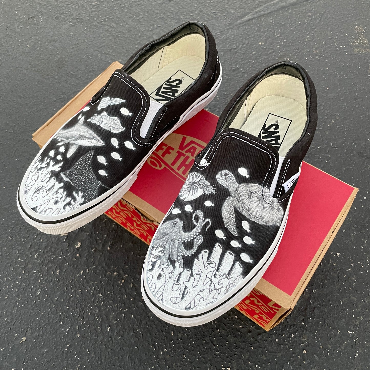 Coral Reef Slip On Vans - Available in Black and White - Custom Vans Shoes