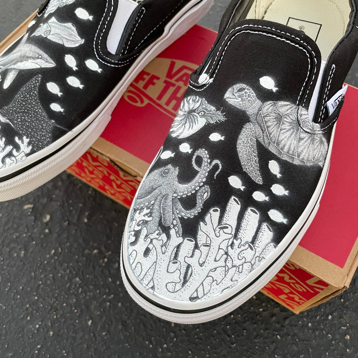 Coral Reef Slip On Vans - Available in Black and White - Custom Vans Shoes