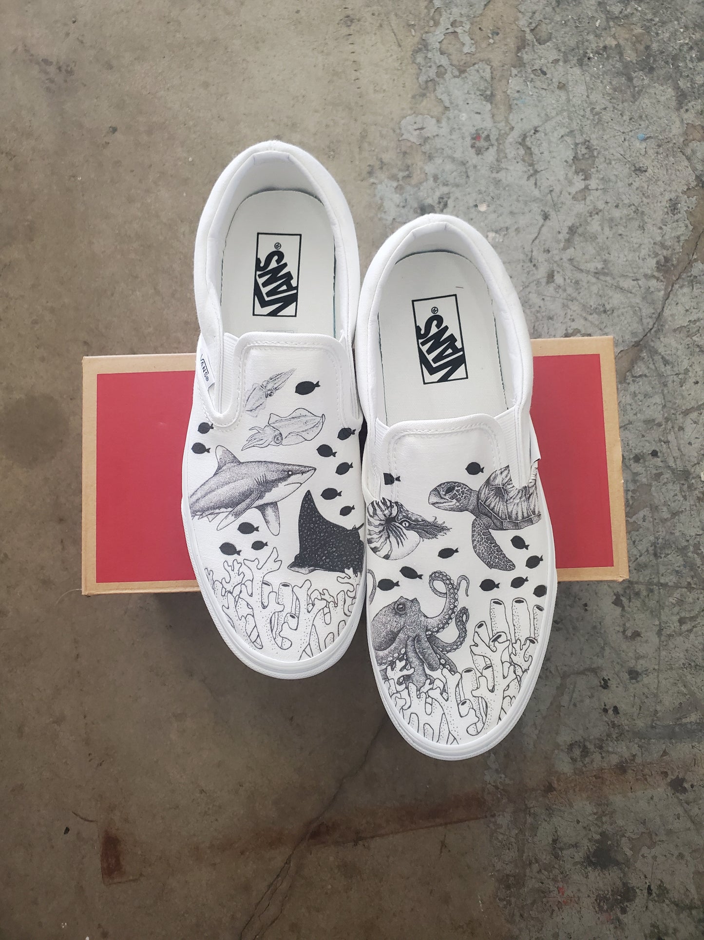 Coral Reef Slip On Vans - Available in Black and White - Custom Vans Shoes
