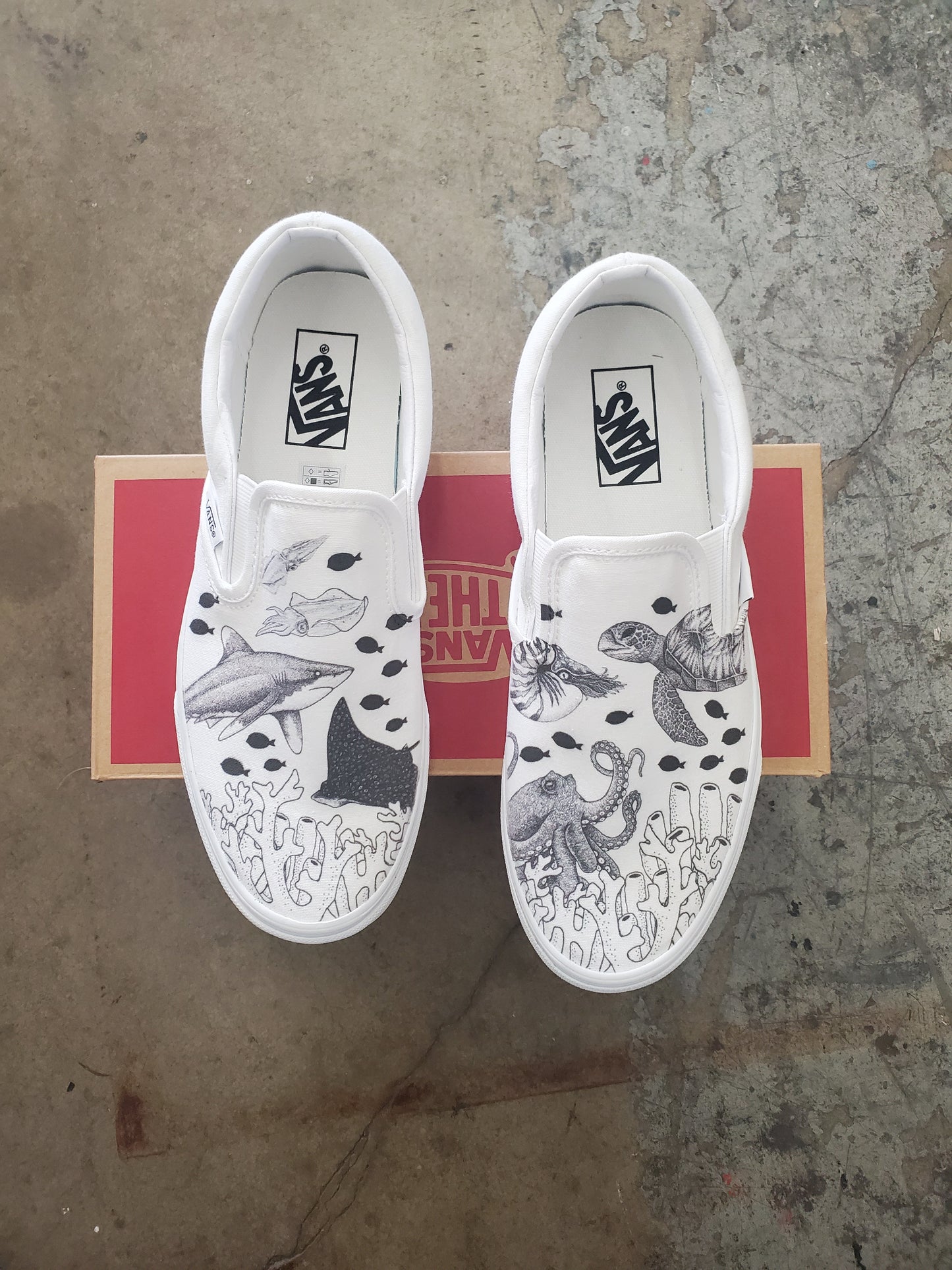 Coral Reef Slip On Vans - Available in Black and White - Custom Vans Shoes
