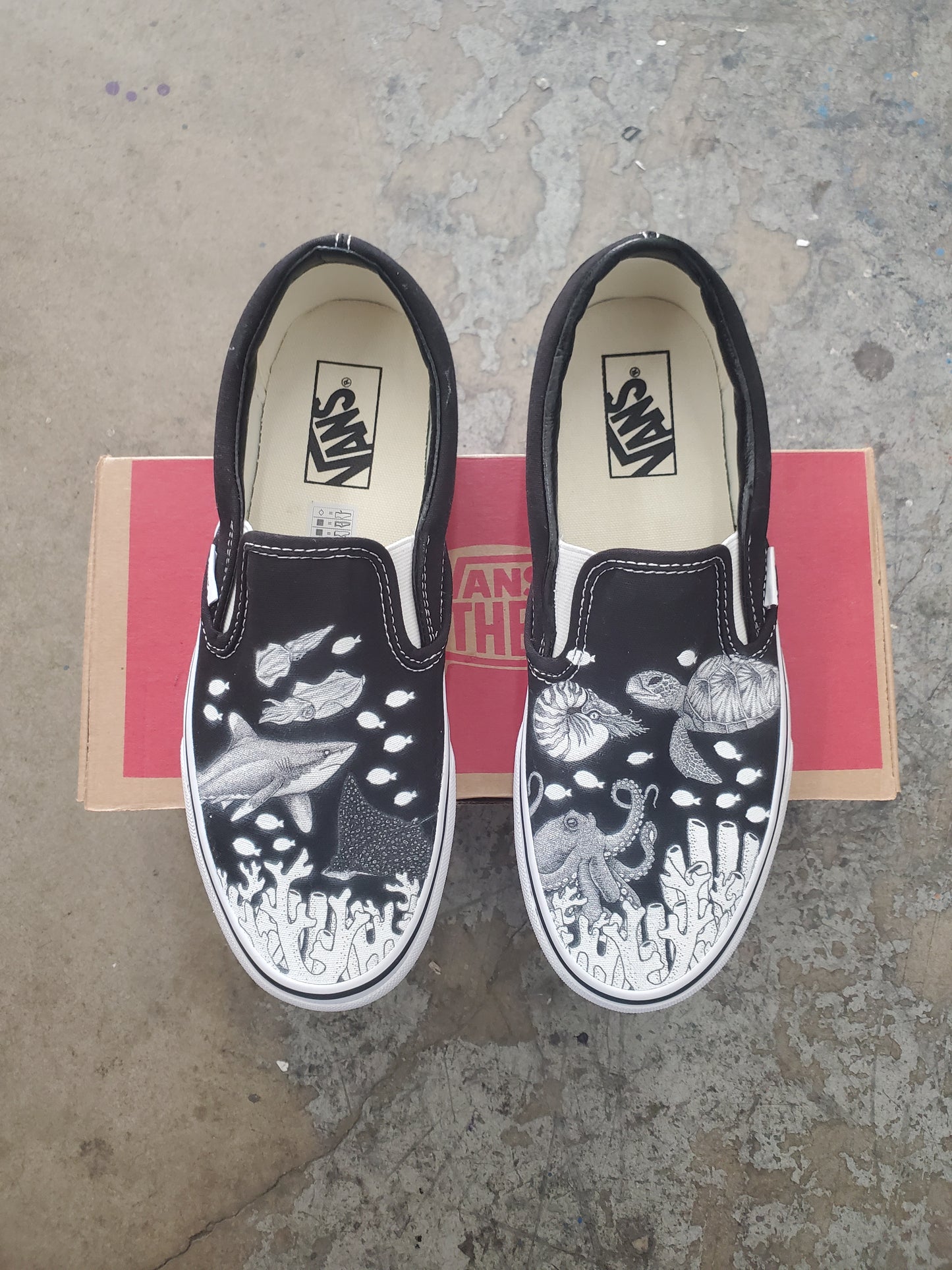 Coral Reef Slip On Vans - Available in Black and White - Custom Vans Shoes