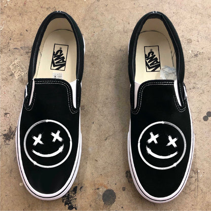 Grunge Rock And Roll Graffiti Spray Paint Smiley Face Custom Shoes