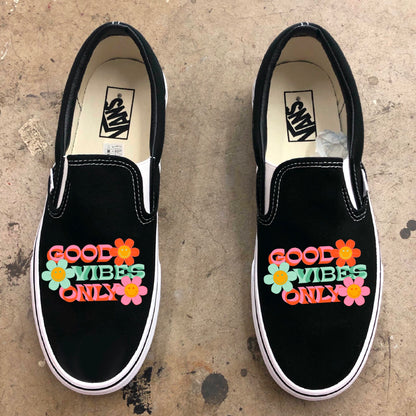 Good Vibes Only Floral Smiley Face - Custom Vans Shoes