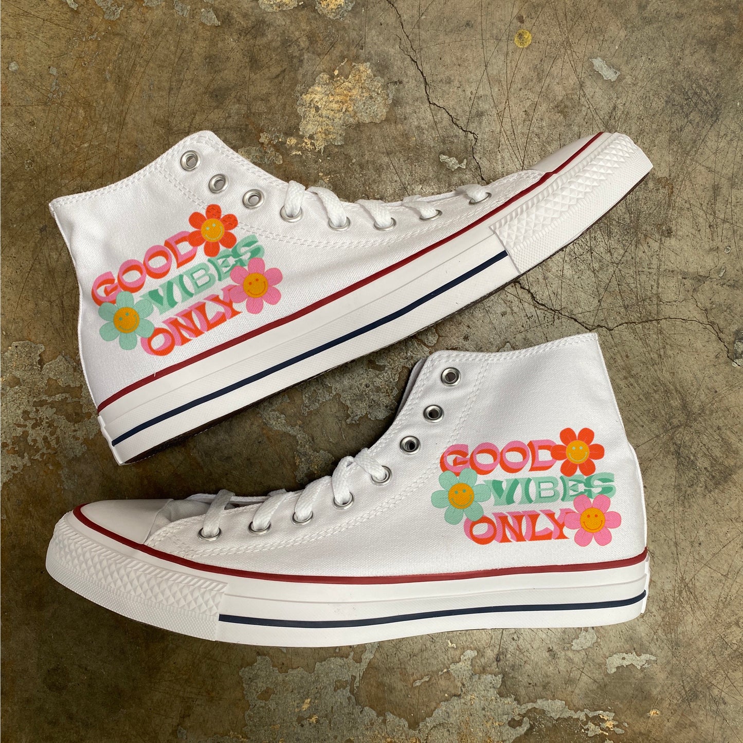 Good Vibes Only Floral High Top Converse - Custom Converse Shoes