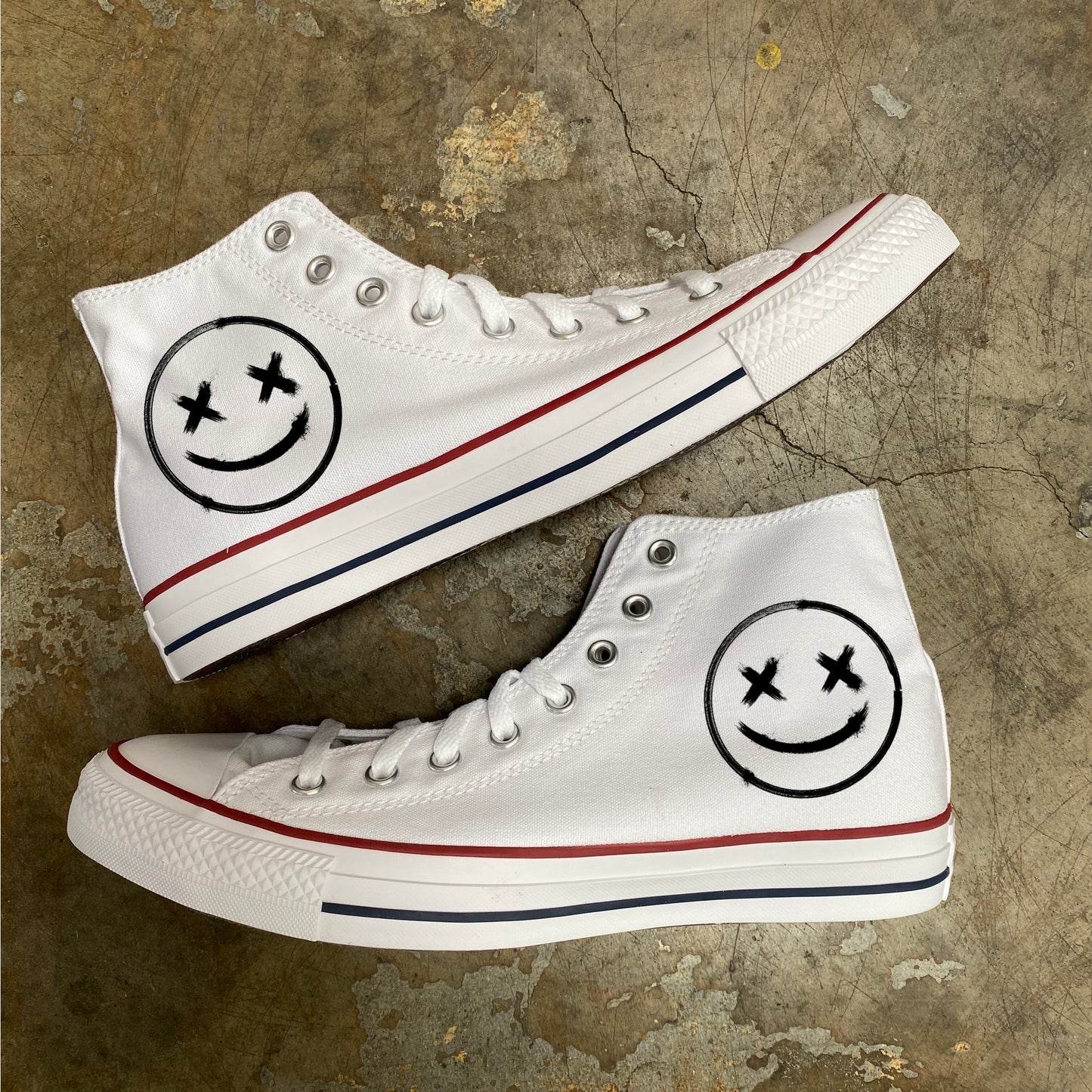 Grunge Rock And Roll Graffiti Smiley Face - Custom Converse Shoes