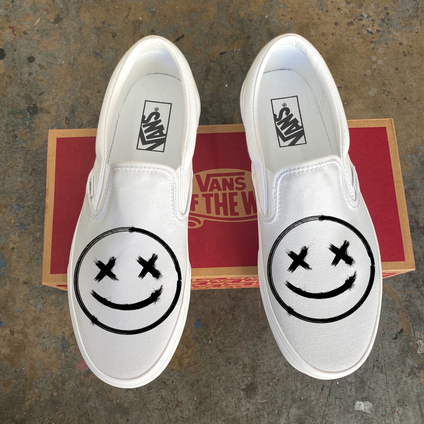 Grunge Rock And Roll Graffiti Smiley Face - Custom Vans Shoes