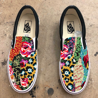 Patchwork Cheetah Leopard Rose Flower Floral Plaid Paisley Wallpaper Custom Shoes