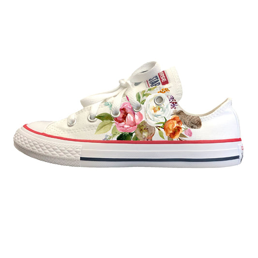 Watercolor Flower - Custom White Low Tops