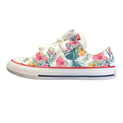Tropical Floral Shoes - Custom White Low Tops