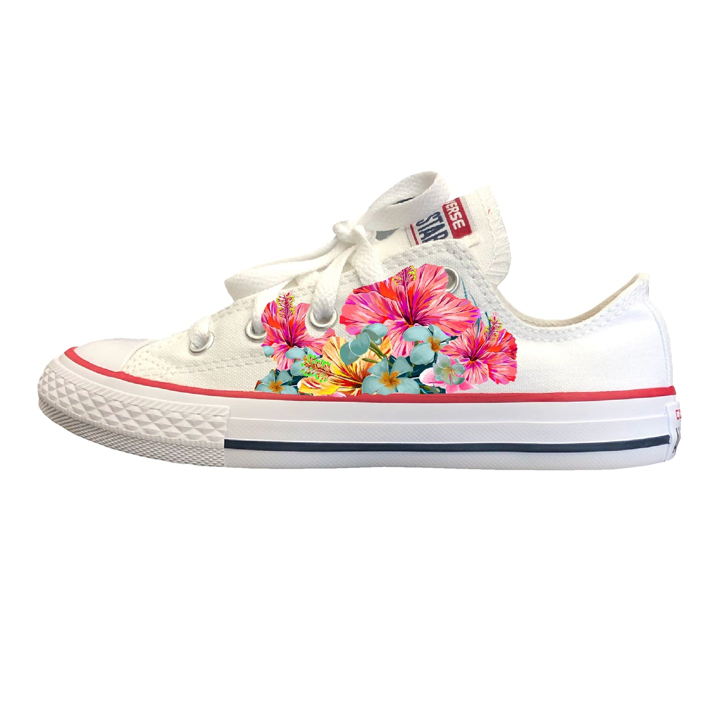 Hawaiian Flower Custom Shoe - White Low Tops