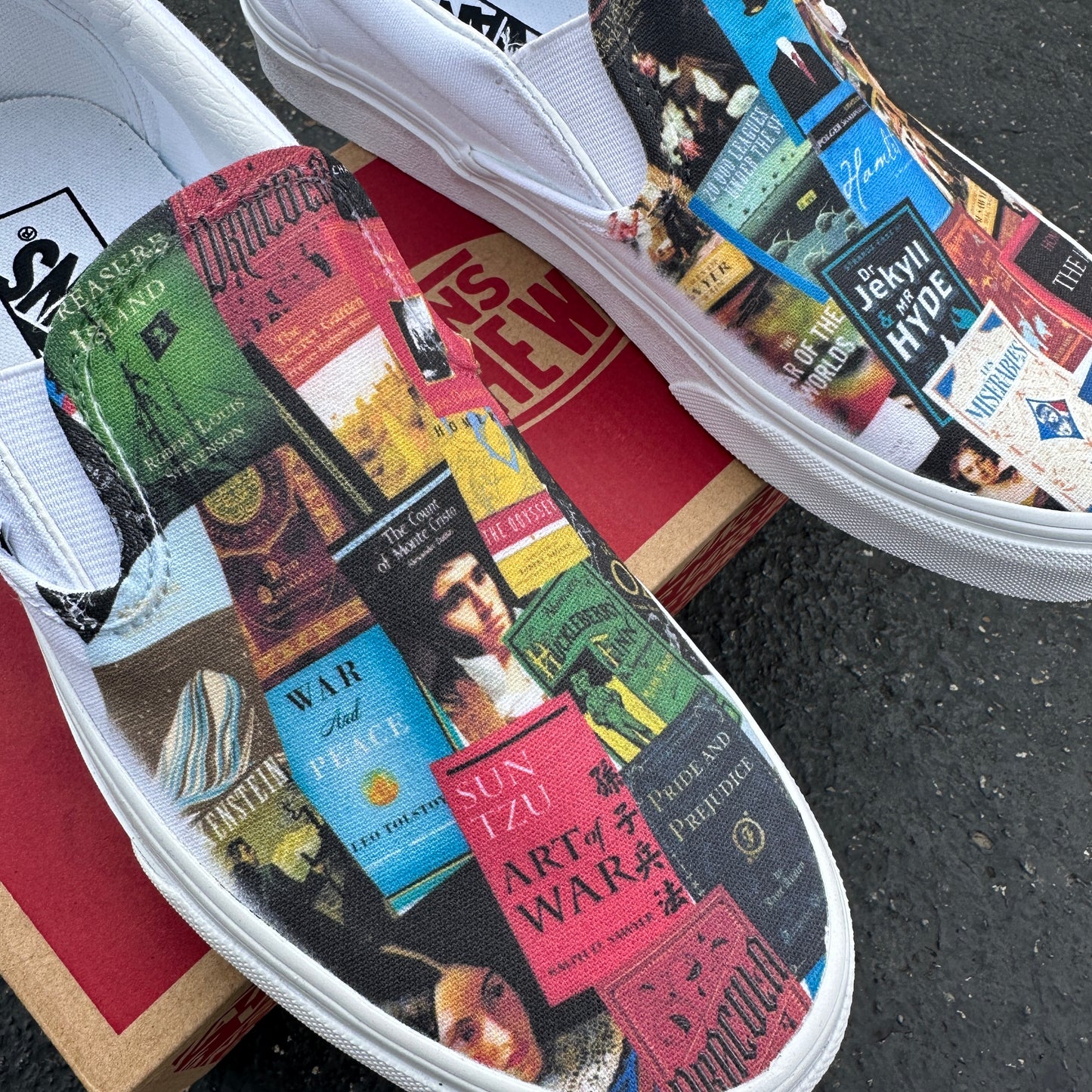 Classic Book Lovers White Slip On Vans Shoes Custom Sneakers - Custom Vans Shoes