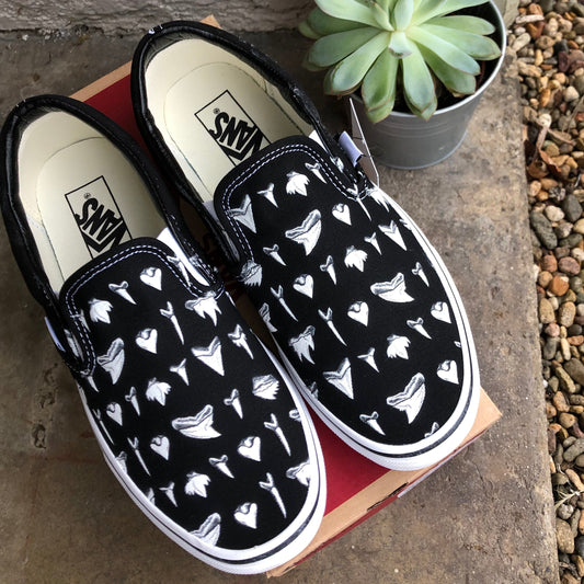 Shark Teeth Slip On Vans - Available in Black and White