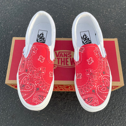 Red Bandana Print - Custom Slip On Vans