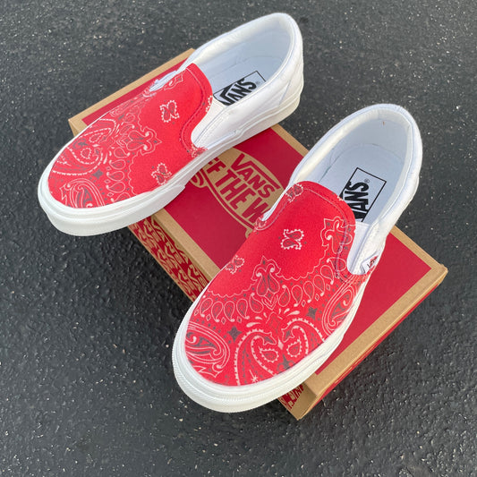 Red Bandana Print - Custom Slip On Vans