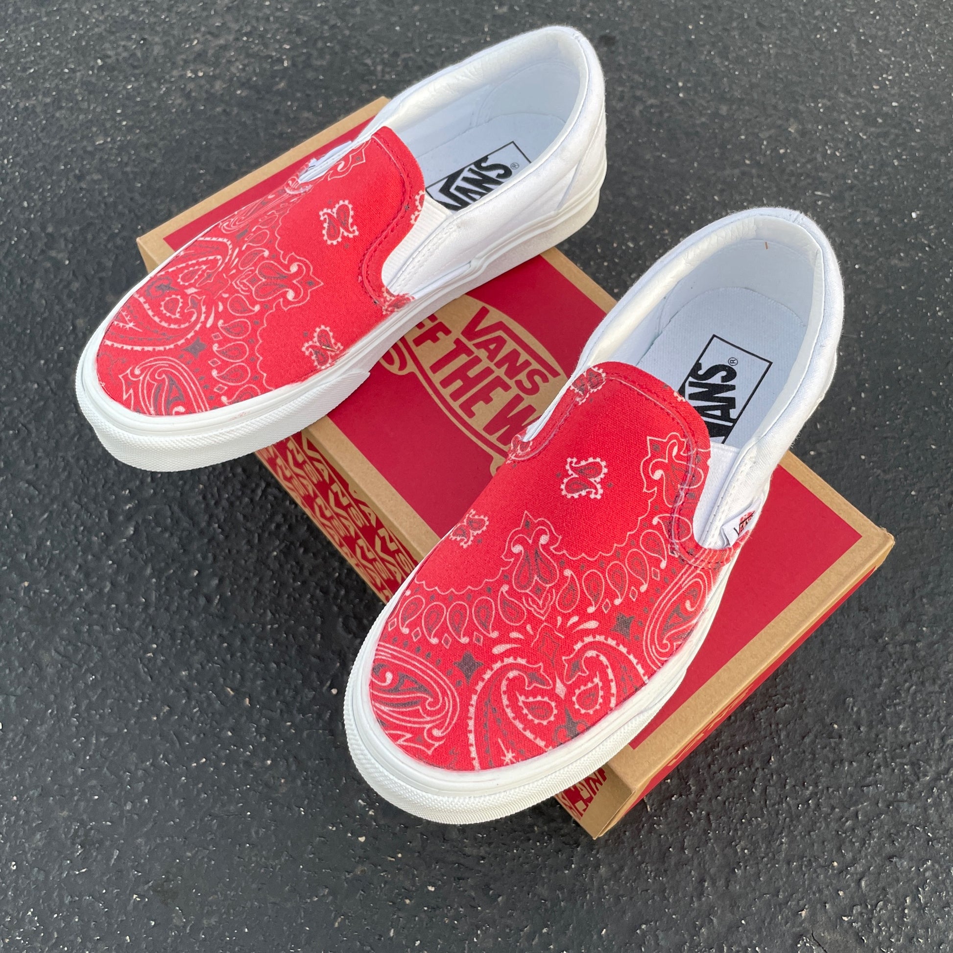 Red Bandana Print - Custom Slip Ons – BlvdCustom