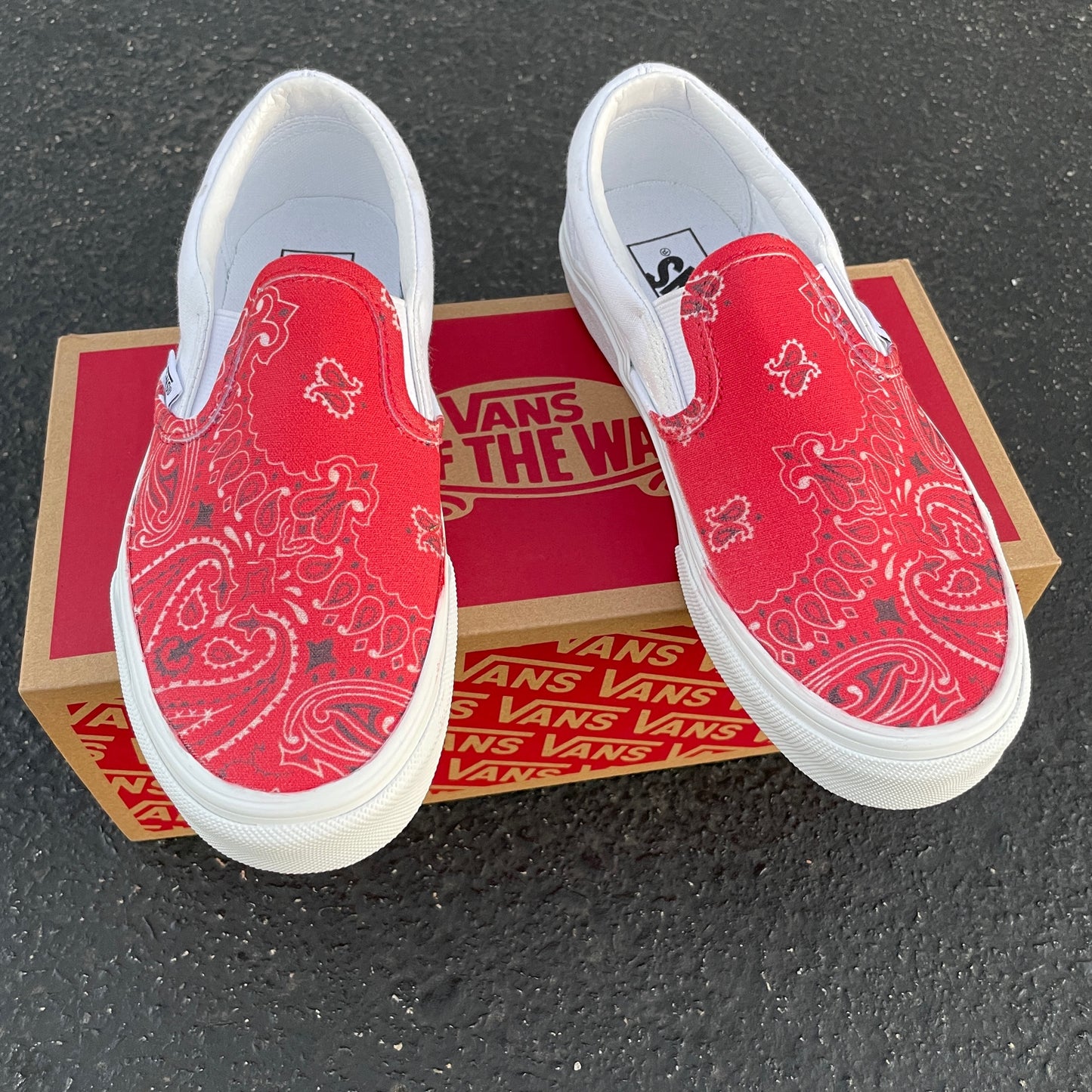 Red Bandana Print - Custom Slip On Vans