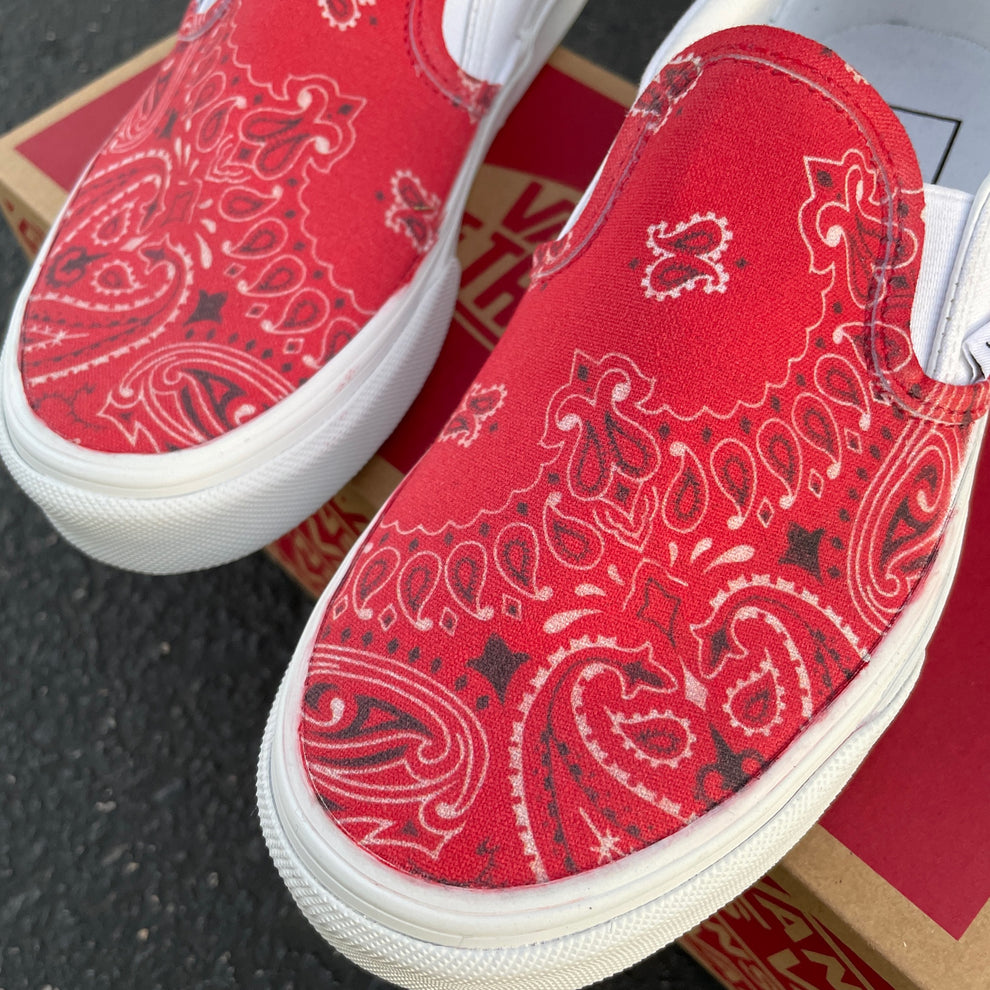 Red Bandana Print - Custom Slip Ons – BlvdCustom