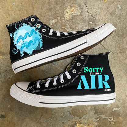 Aquarius Air Sign Astrology Horoscope Zodiac - Custom Black High Top Converse - Custom Converse Shoes