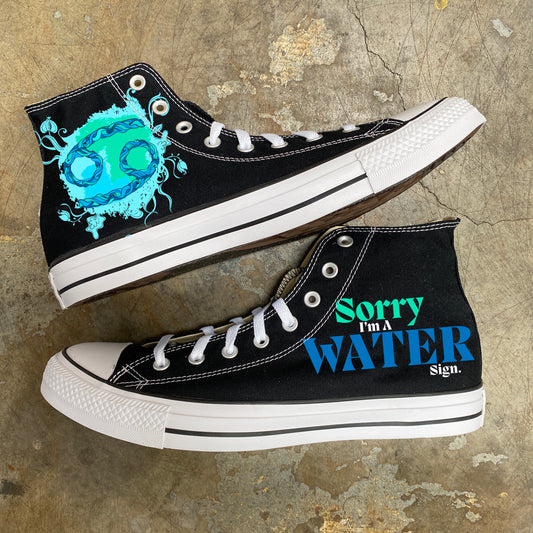 Cancer Water Sign Astrology Horoscope Zodiac - Custom Black High Top Converse - Custom Converse Shoes