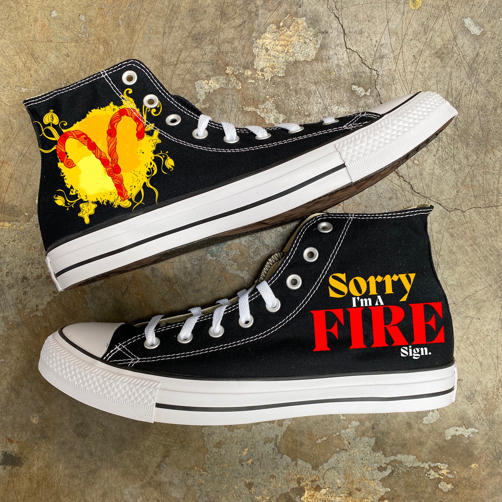 Aries Fire Sign Astrology Horoscope Zodiac - Custom Black High Top Converse - Custom Converse Shoes