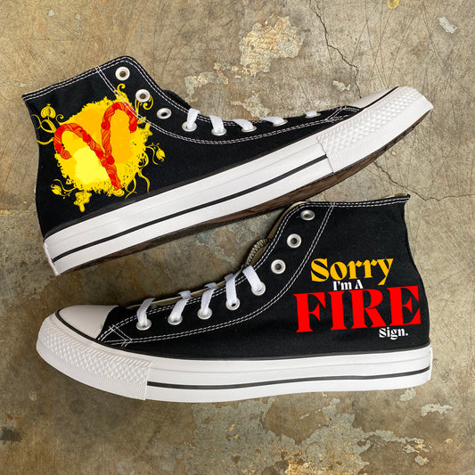 Aries Fire Sign Astrology Horoscope Zodiac - Custom Black High Top Converse - Custom Converse Shoes