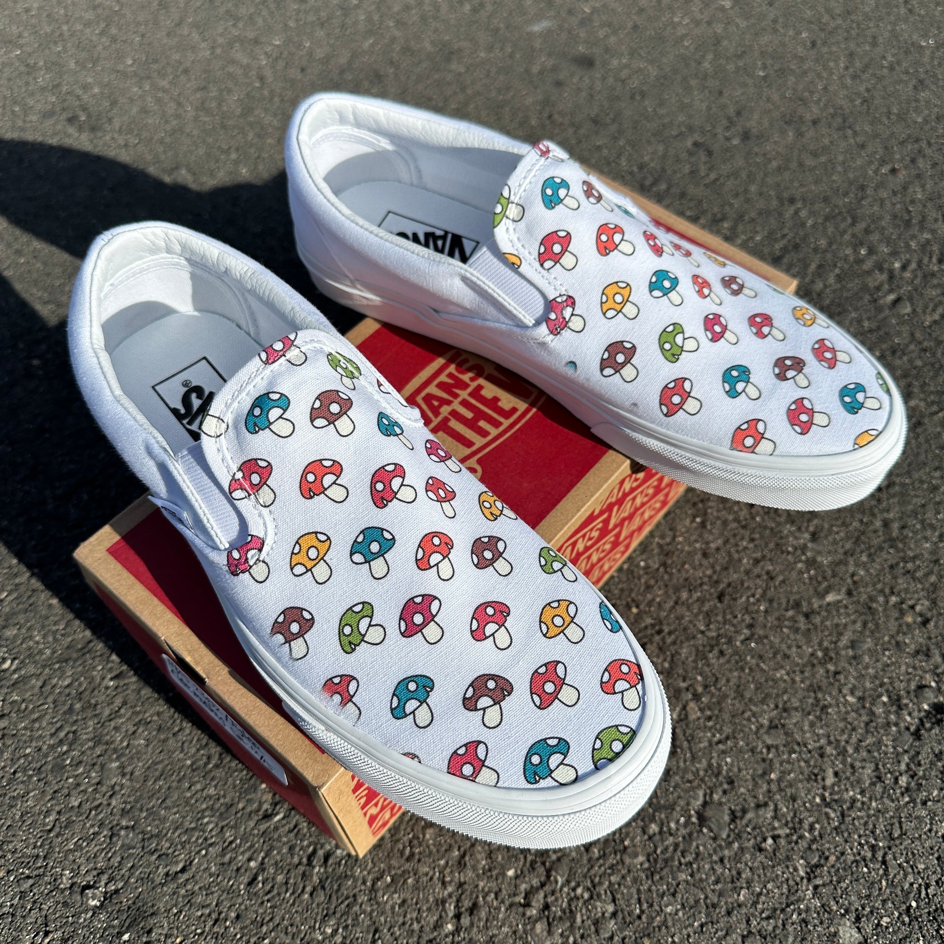 Custom Vans Mushy Mushroom - White Slip On Shoes - Custom Vans Shoes –  BlvdCustom