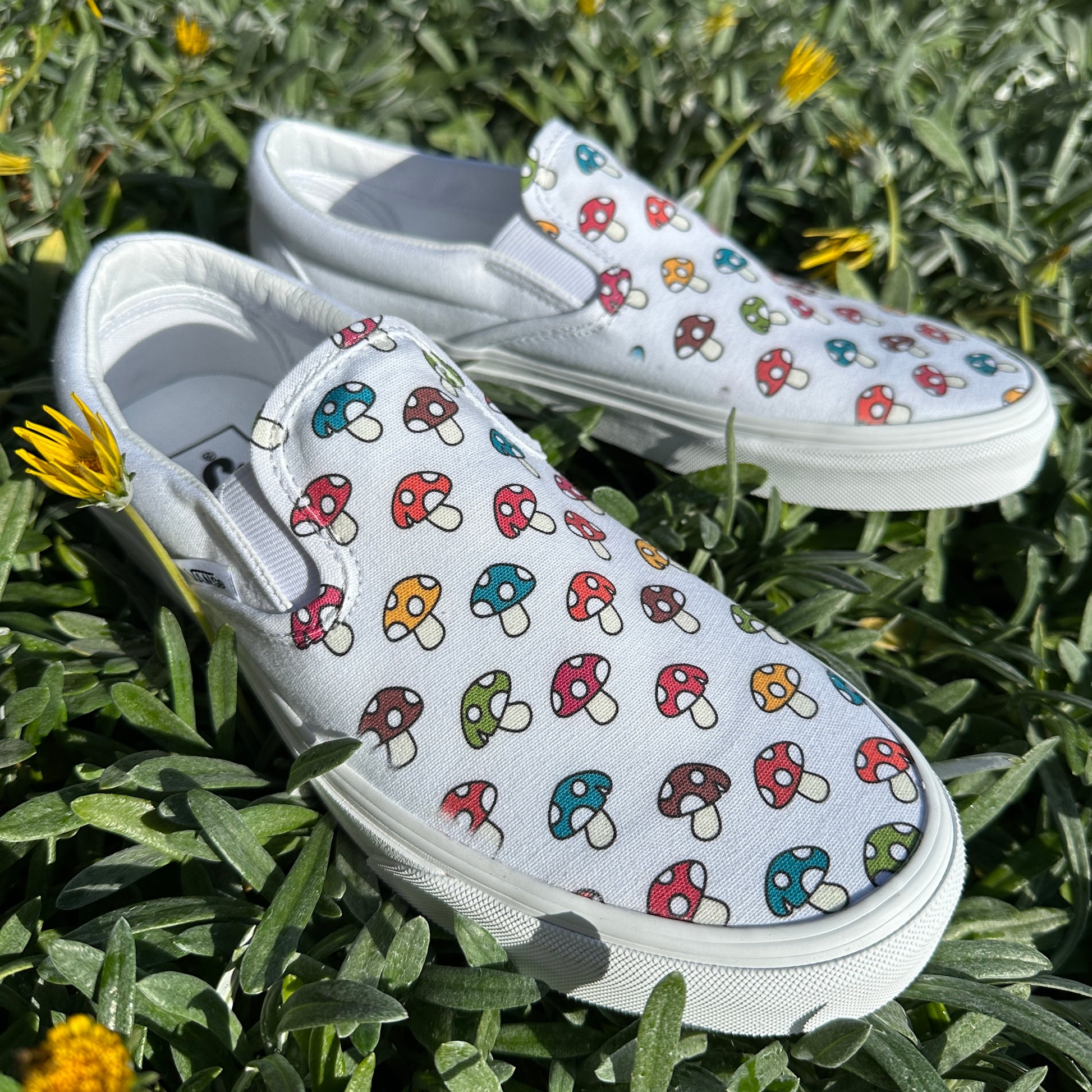Mushroom themed custom Vans Slip On Sneakers – RAD Shirts Custom
