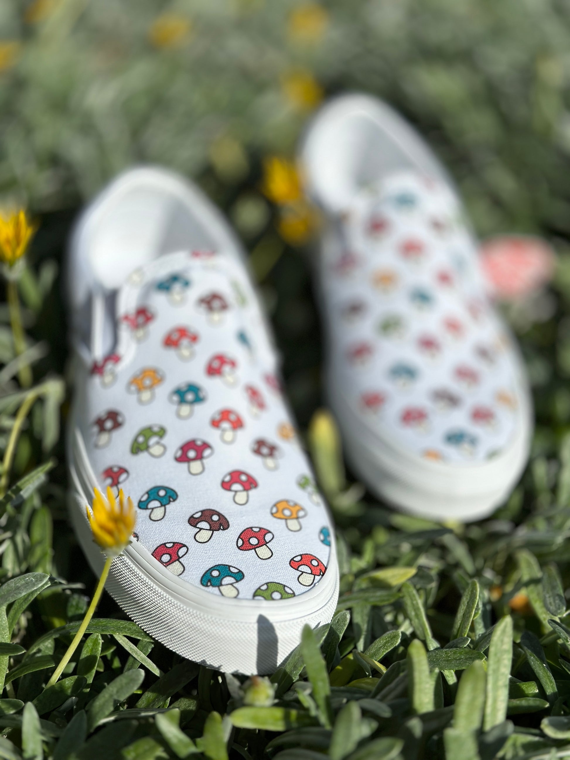 Mushroom themed custom Vans Slip On Sneakers - ShopperBoard