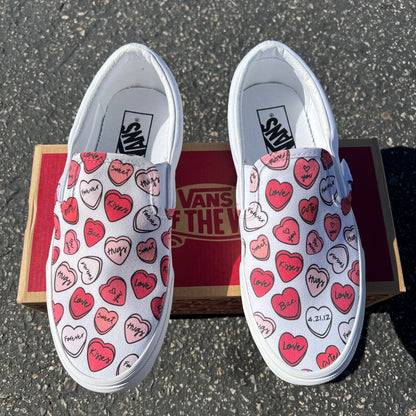 Lover - Customize Initials and Date White Slip On Shoes