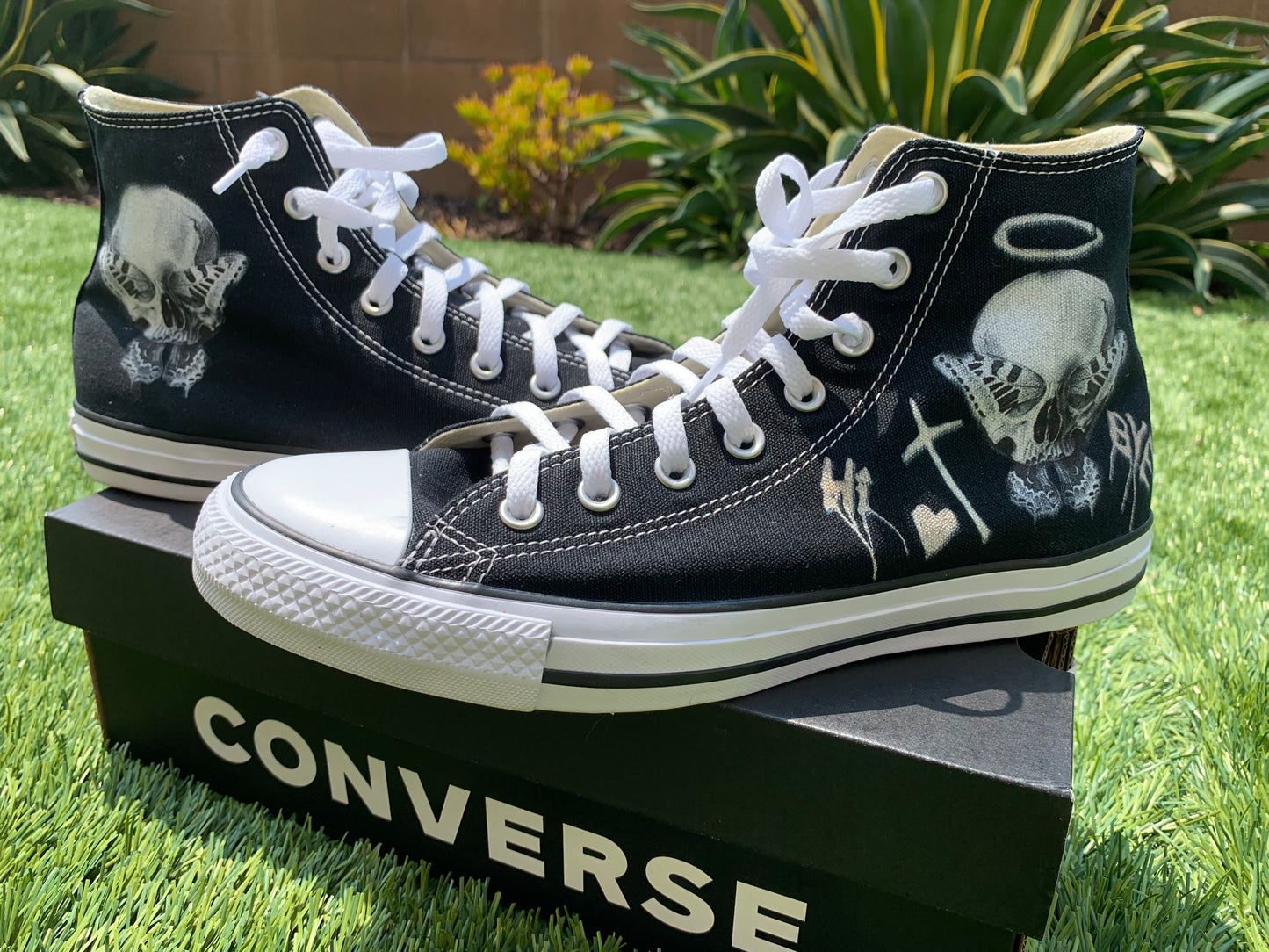Consequential Clothing x Butterfly Effect Skull - Black High Top Converse