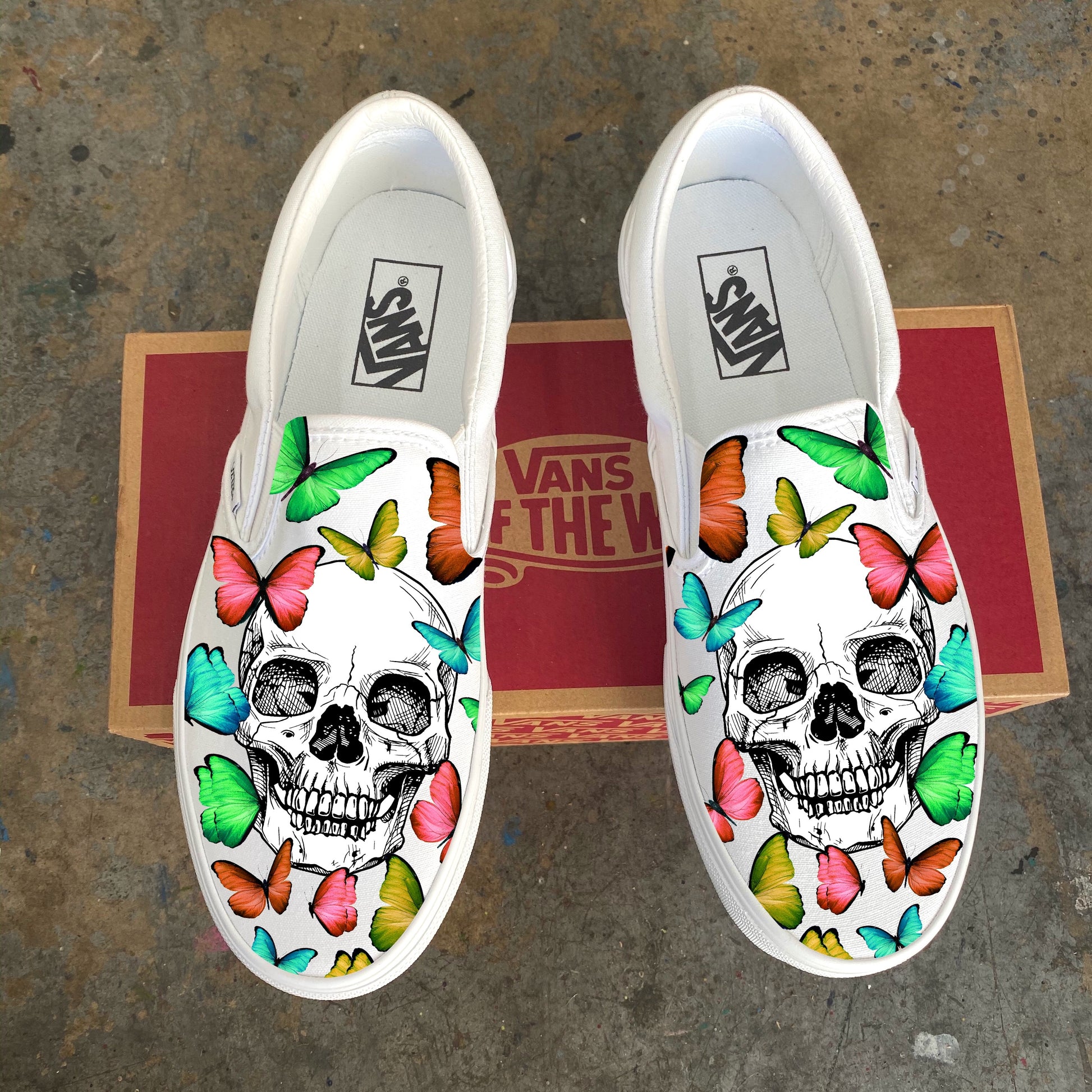 Rainbow Butterfly Skull - Custom Slip Ons Wish