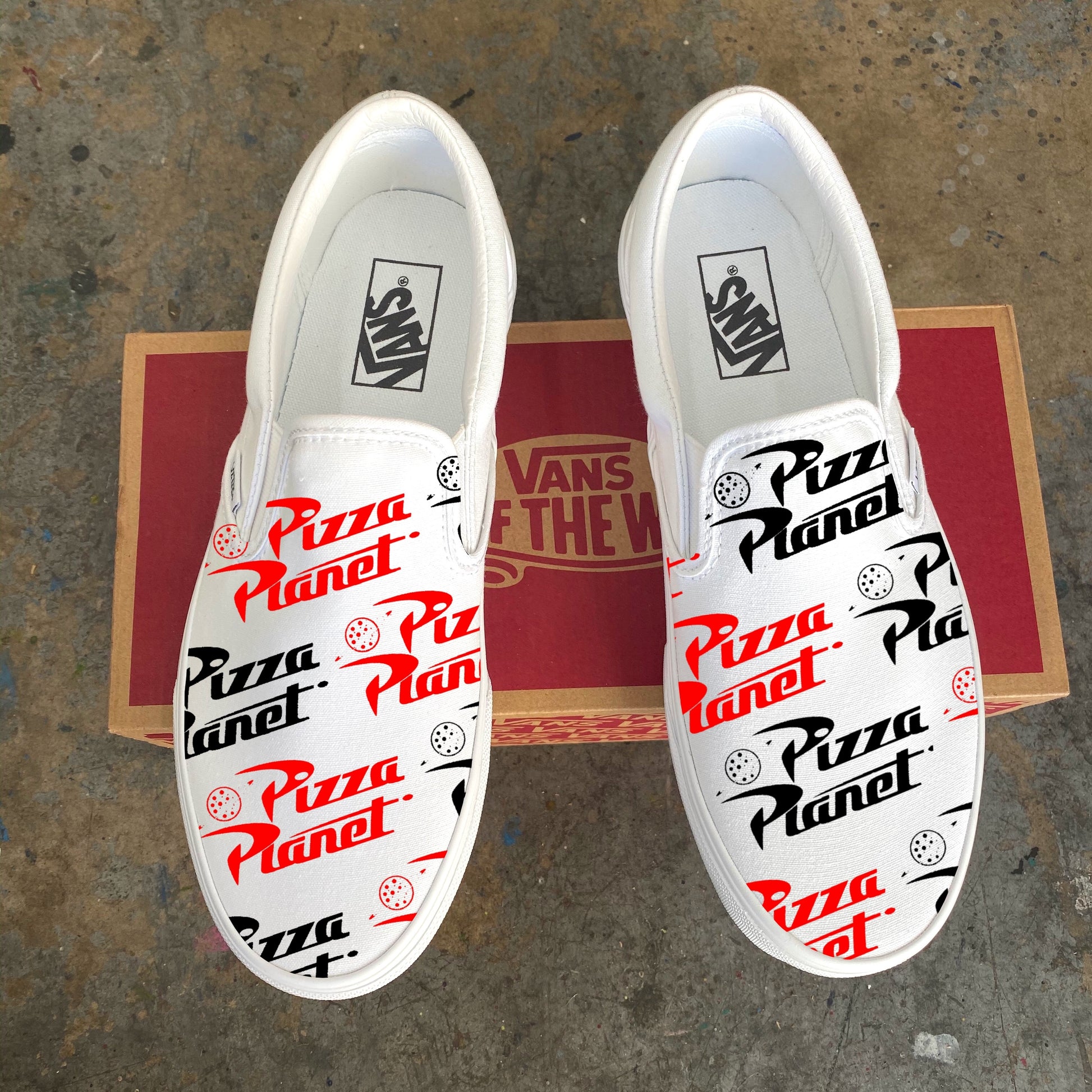 Pizza Planet Slip-Ons White – BlvdCustom