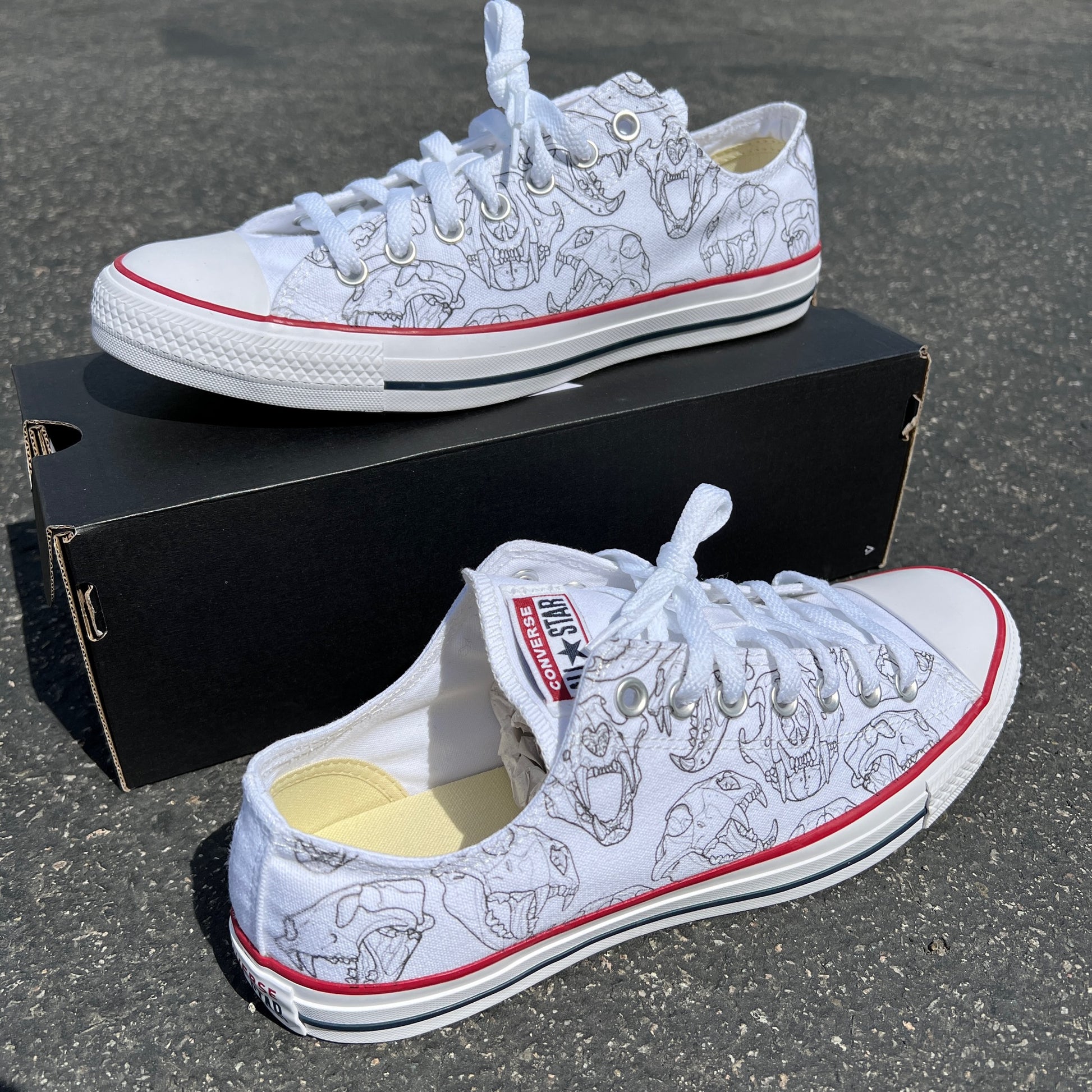 Animal Skull White Low Top Converse - Custom Converse Shoes