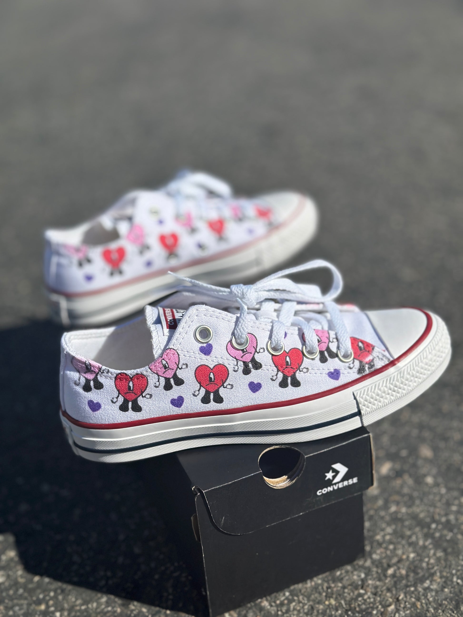 Bad Bunny Valentines Day Rainbow Heart Portrait Custom Low Top Converse  White: LIMITED TIME ONLY - Custom Converse Shoes