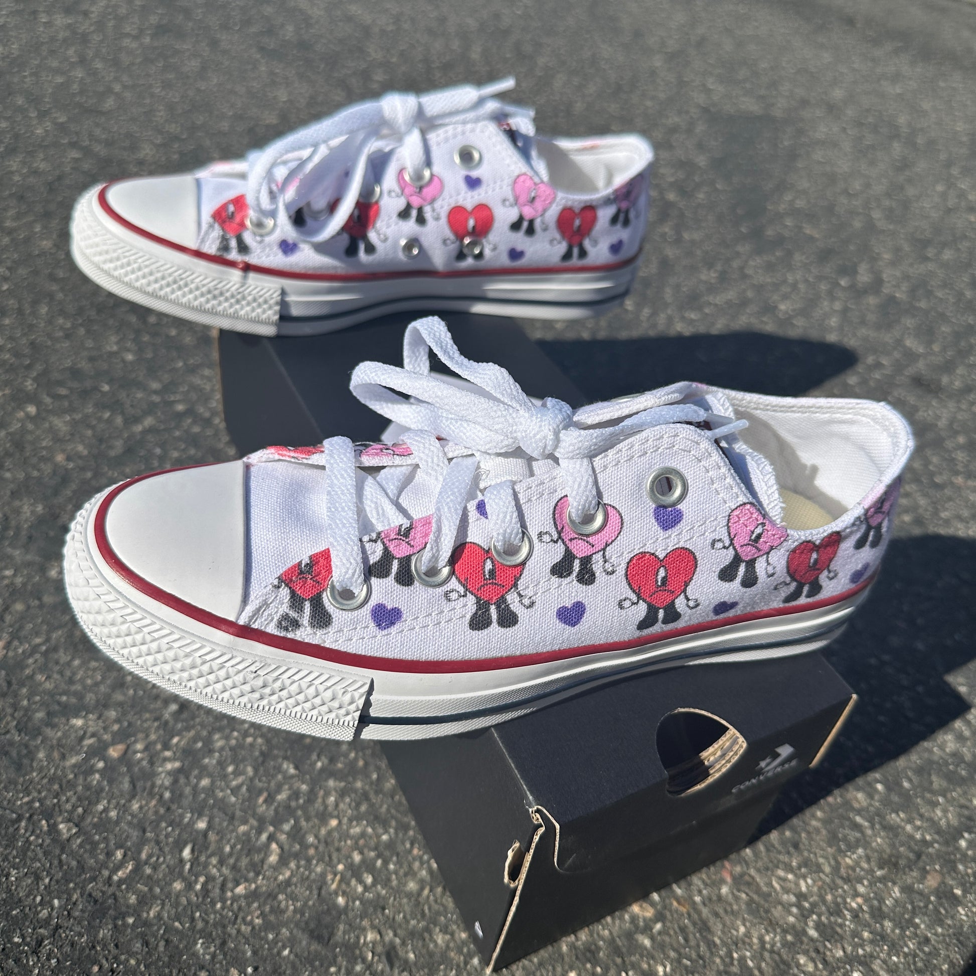 Bad Bunny Valentines Day Heart Band Custom Low Top Converse White: LIMITED TIME ONLY - Custom Converse Shoes 